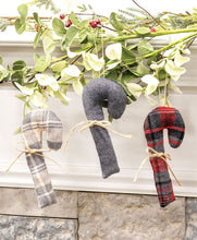 Load image into Gallery viewer, Christmas Plaid Fabric Candy Cane Ornaments